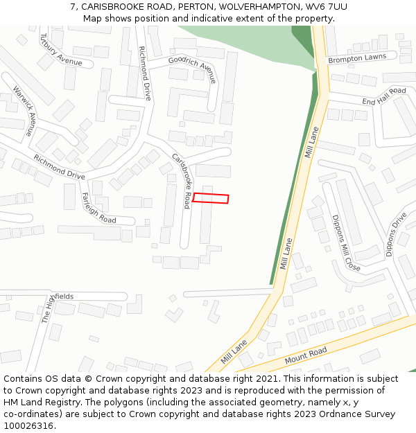 7, CARISBROOKE ROAD, PERTON, WOLVERHAMPTON, WV6 7UU: Location map and indicative extent of plot