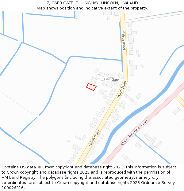 7, CARR GATE, BILLINGHAY, LINCOLN, LN4 4HD: Location map and indicative extent of plot