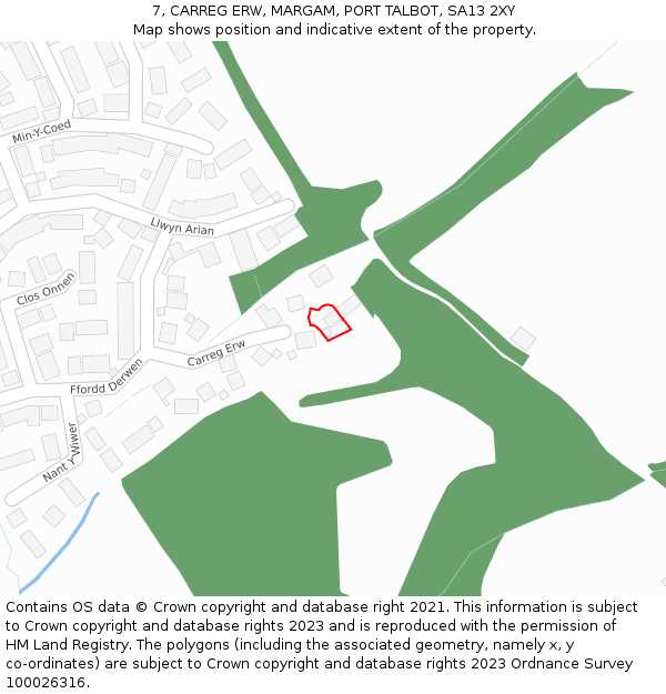 7, CARREG ERW, MARGAM, PORT TALBOT, SA13 2XY: Location map and indicative extent of plot