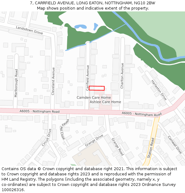 7, CARRFIELD AVENUE, LONG EATON, NOTTINGHAM, NG10 2BW: Location map and indicative extent of plot