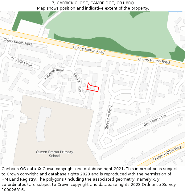 7, CARRICK CLOSE, CAMBRIDGE, CB1 8RQ: Location map and indicative extent of plot
