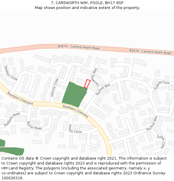 7, CARSWORTH WAY, POOLE, BH17 8SP: Location map and indicative extent of plot