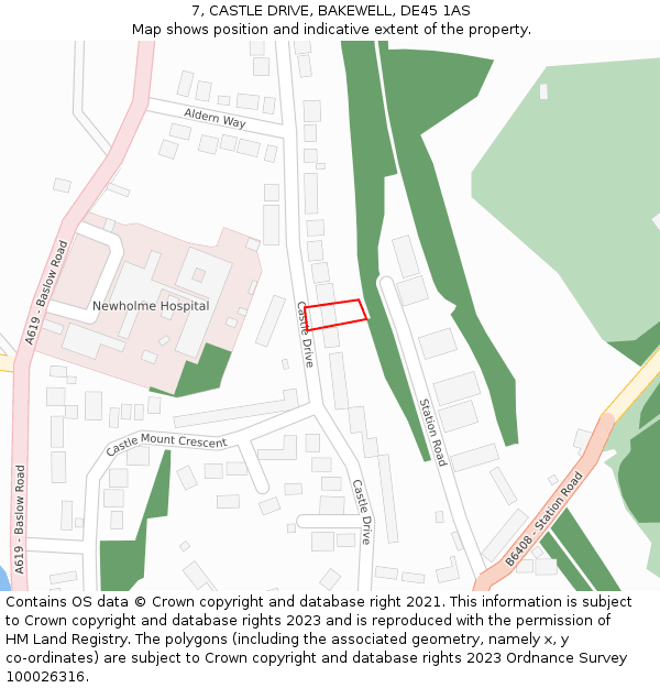 7, CASTLE DRIVE, BAKEWELL, DE45 1AS: Location map and indicative extent of plot