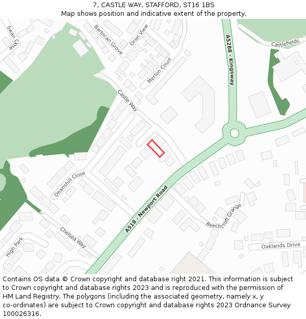 7, CASTLE WAY, STAFFORD, ST16 1BS: Location map and indicative extent of plot