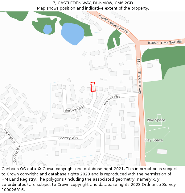 7, CASTLEDEN WAY, DUNMOW, CM6 2GB: Location map and indicative extent of plot