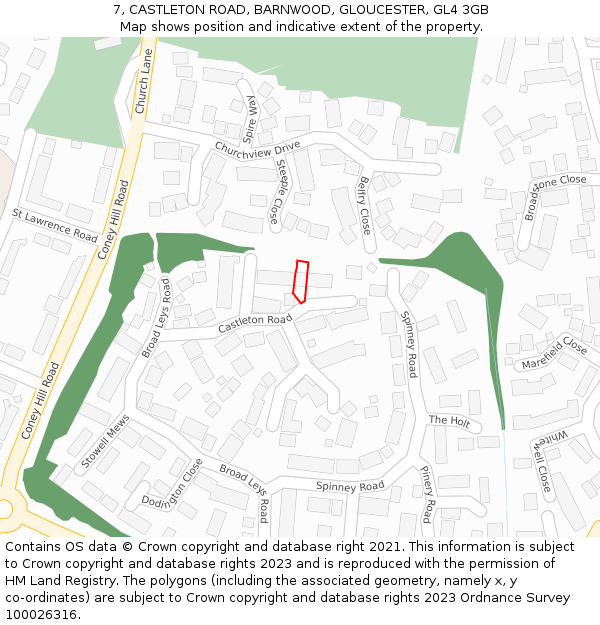 7, CASTLETON ROAD, BARNWOOD, GLOUCESTER, GL4 3GB: Location map and indicative extent of plot