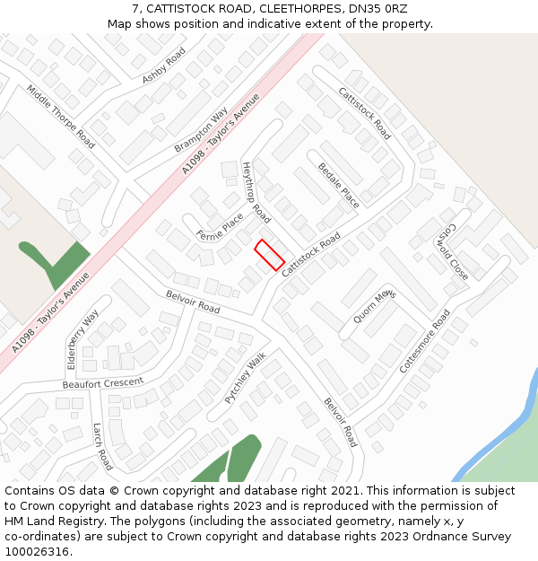 7, CATTISTOCK ROAD, CLEETHORPES, DN35 0RZ: Location map and indicative extent of plot