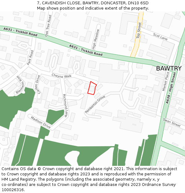 7, CAVENDISH CLOSE, BAWTRY, DONCASTER, DN10 6SD: Location map and indicative extent of plot