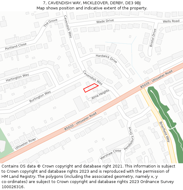 7, CAVENDISH WAY, MICKLEOVER, DERBY, DE3 9BJ: Location map and indicative extent of plot