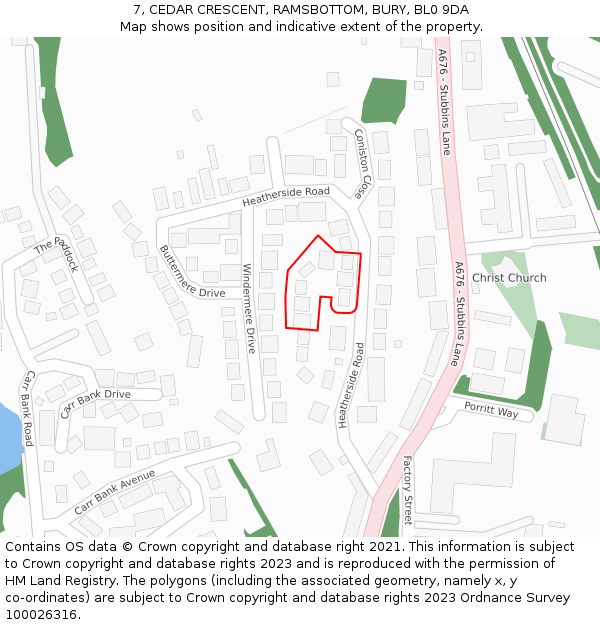 7, CEDAR CRESCENT, RAMSBOTTOM, BURY, BL0 9DA: Location map and indicative extent of plot