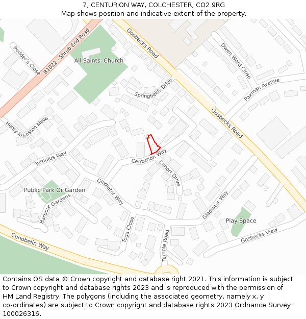 7, CENTURION WAY, COLCHESTER, CO2 9RG: Location map and indicative extent of plot