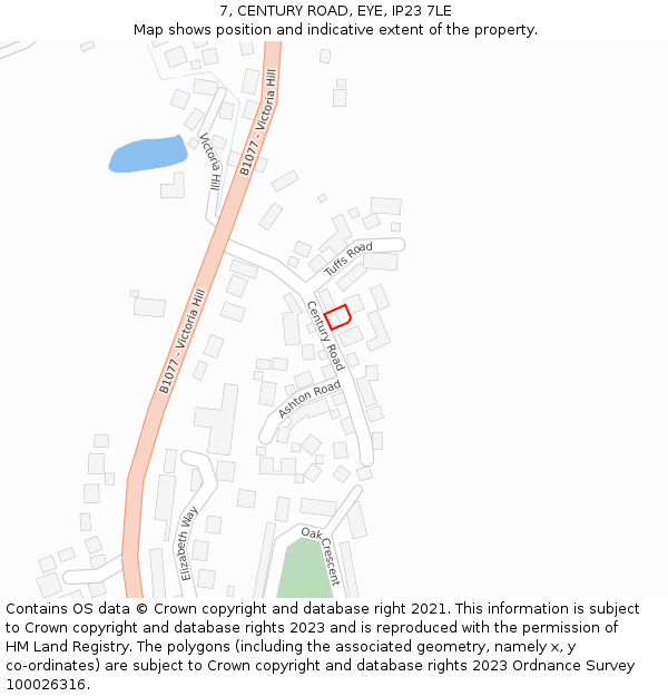 7, CENTURY ROAD, EYE, IP23 7LE: Location map and indicative extent of plot