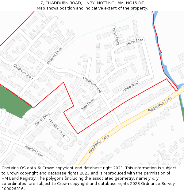 7, CHADBURN ROAD, LINBY, NOTTINGHAM, NG15 8JT: Location map and indicative extent of plot