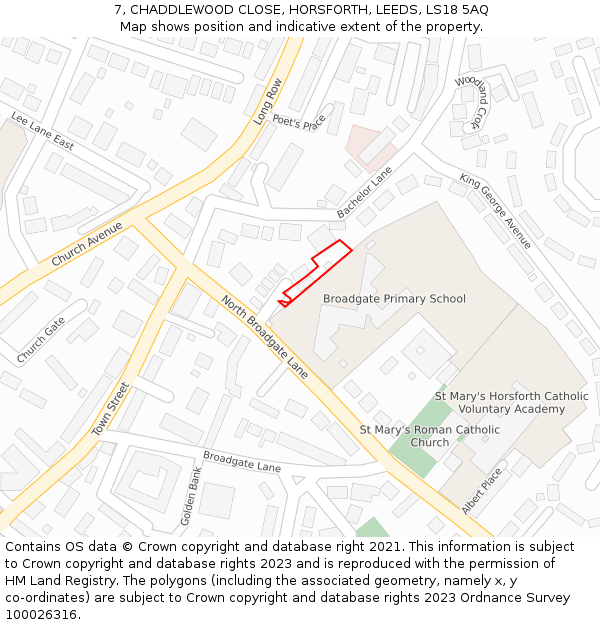 7, CHADDLEWOOD CLOSE, HORSFORTH, LEEDS, LS18 5AQ: Location map and indicative extent of plot