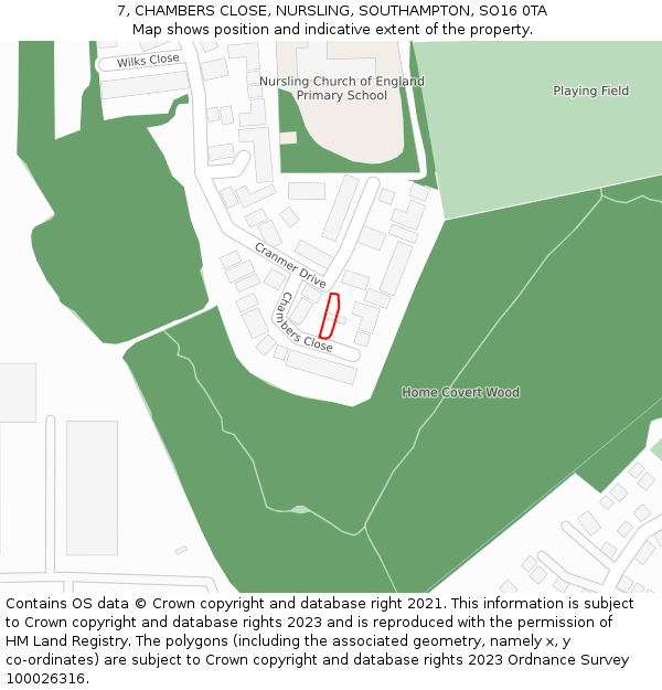 7, CHAMBERS CLOSE, NURSLING, SOUTHAMPTON, SO16 0TA: Location map and indicative extent of plot