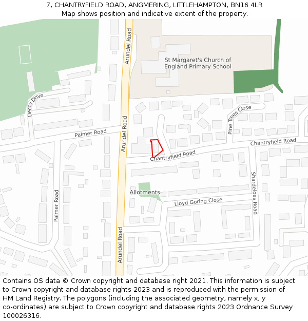 7, CHANTRYFIELD ROAD, ANGMERING, LITTLEHAMPTON, BN16 4LR: Location map and indicative extent of plot