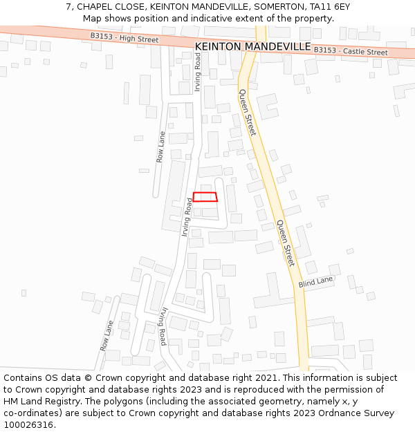7, CHAPEL CLOSE, KEINTON MANDEVILLE, SOMERTON, TA11 6EY: Location map and indicative extent of plot
