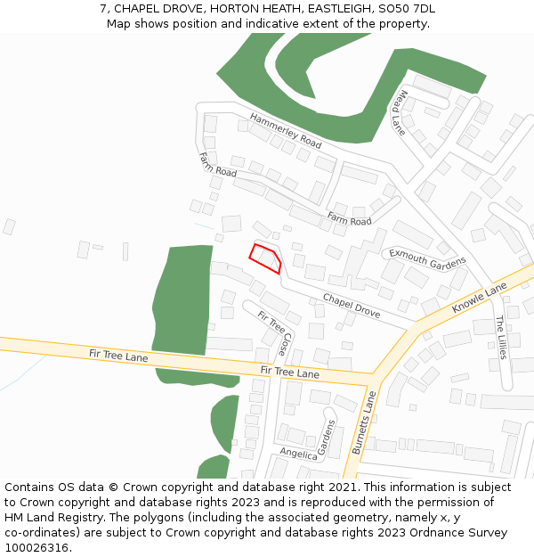 7, CHAPEL DROVE, HORTON HEATH, EASTLEIGH, SO50 7DL: Location map and indicative extent of plot