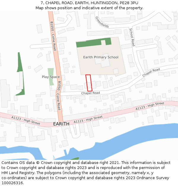 7, CHAPEL ROAD, EARITH, HUNTINGDON, PE28 3PU: Location map and indicative extent of plot