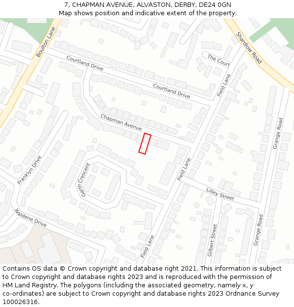 7, CHAPMAN AVENUE, ALVASTON, DERBY, DE24 0GN: Location map and indicative extent of plot