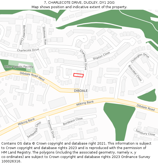 7, CHARLECOTE DRIVE, DUDLEY, DY1 2GG: Location map and indicative extent of plot