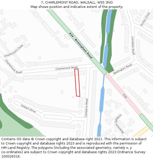 7, CHARLEMONT ROAD, WALSALL, WS5 3NG: Location map and indicative extent of plot