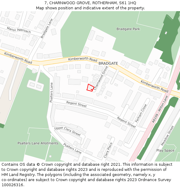 7, CHARNWOOD GROVE, ROTHERHAM, S61 1HQ: Location map and indicative extent of plot
