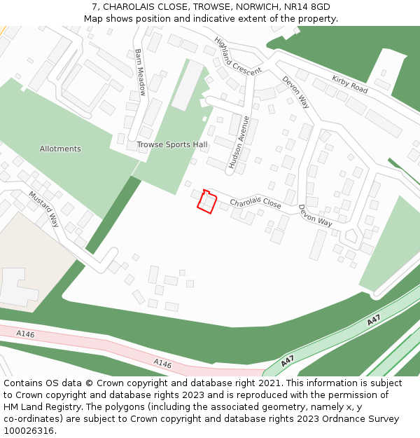 7, CHAROLAIS CLOSE, TROWSE, NORWICH, NR14 8GD: Location map and indicative extent of plot