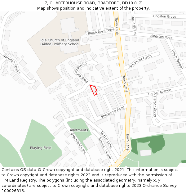 7, CHARTERHOUSE ROAD, BRADFORD, BD10 8LZ: Location map and indicative extent of plot