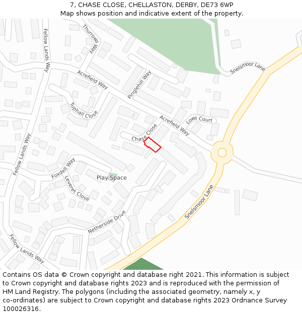 7, CHASE CLOSE, CHELLASTON, DERBY, DE73 6WP: Location map and indicative extent of plot