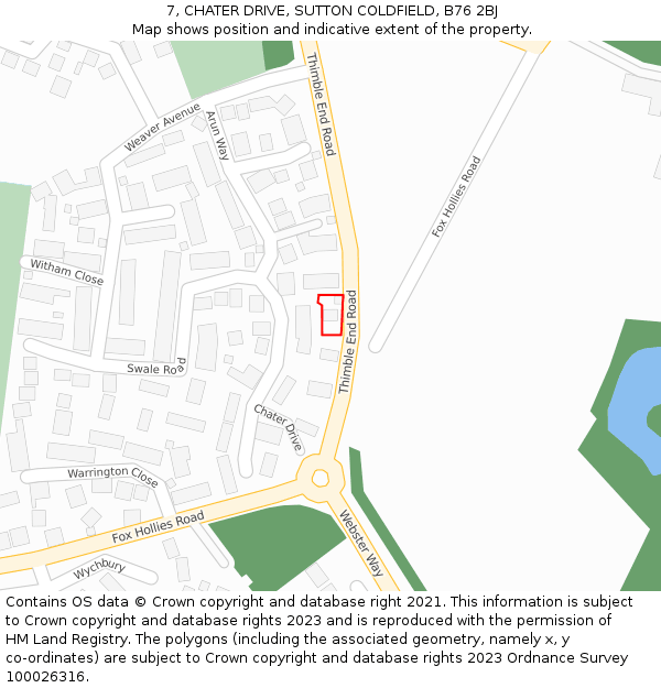 7, CHATER DRIVE, SUTTON COLDFIELD, B76 2BJ: Location map and indicative extent of plot