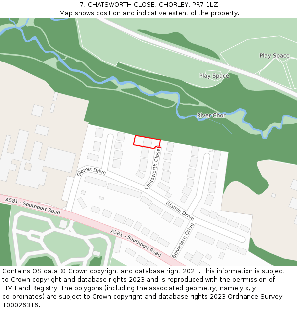 7, CHATSWORTH CLOSE, CHORLEY, PR7 1LZ: Location map and indicative extent of plot