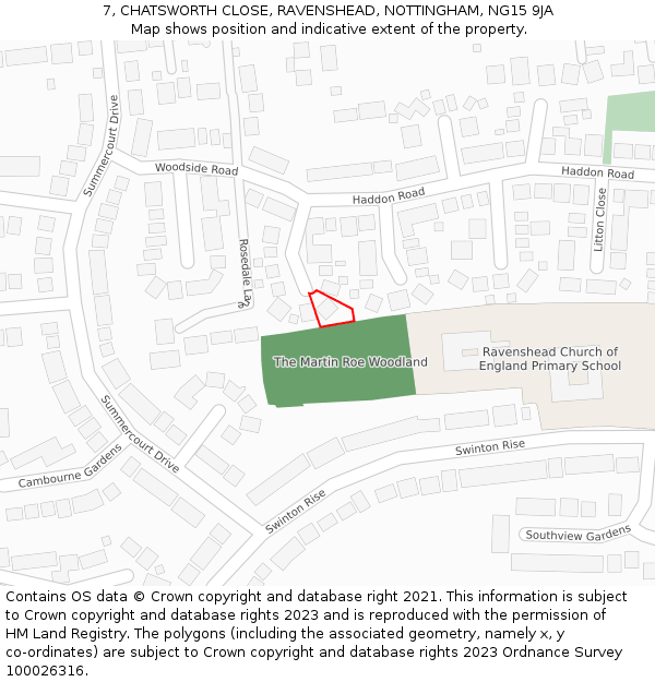 7, CHATSWORTH CLOSE, RAVENSHEAD, NOTTINGHAM, NG15 9JA: Location map and indicative extent of plot
