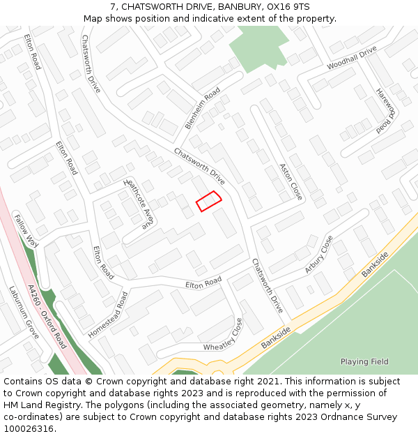 7, CHATSWORTH DRIVE, BANBURY, OX16 9TS: Location map and indicative extent of plot
