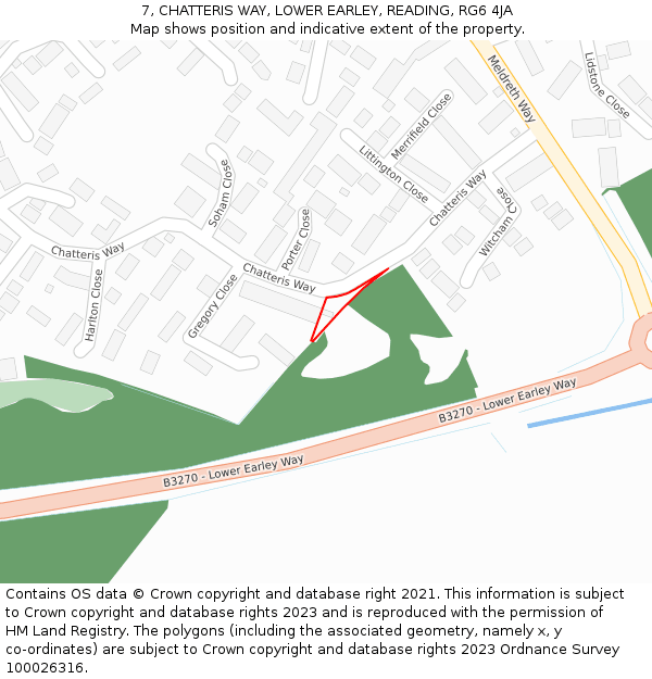 7, CHATTERIS WAY, LOWER EARLEY, READING, RG6 4JA: Location map and indicative extent of plot