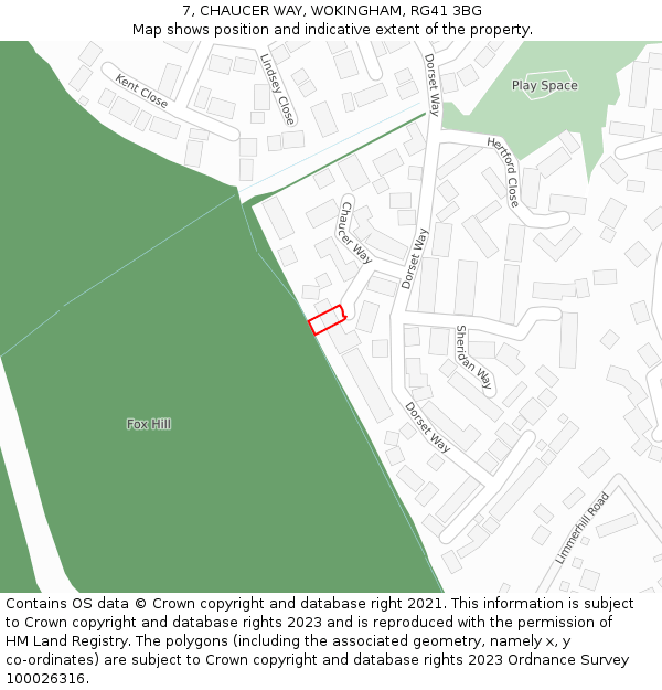 7, CHAUCER WAY, WOKINGHAM, RG41 3BG: Location map and indicative extent of plot