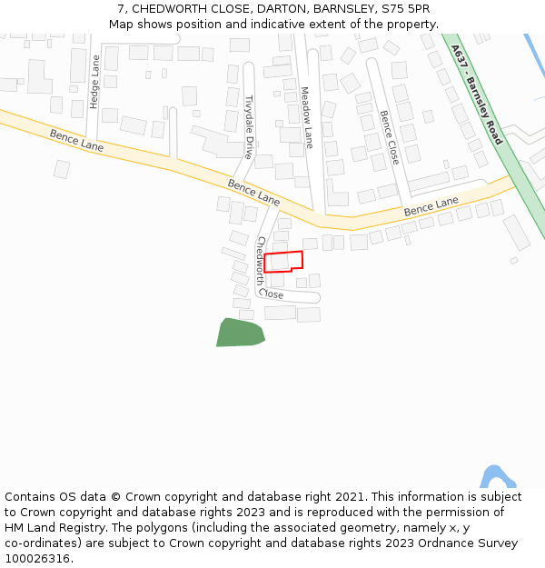 7, CHEDWORTH CLOSE, DARTON, BARNSLEY, S75 5PR: Location map and indicative extent of plot