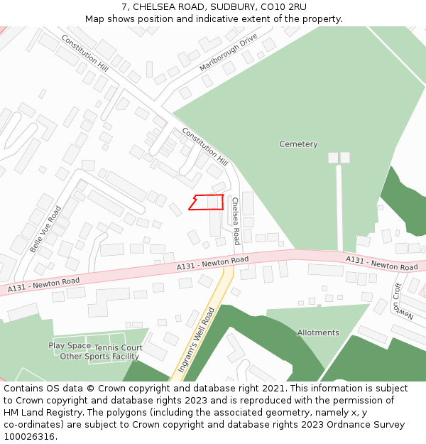 7, CHELSEA ROAD, SUDBURY, CO10 2RU: Location map and indicative extent of plot