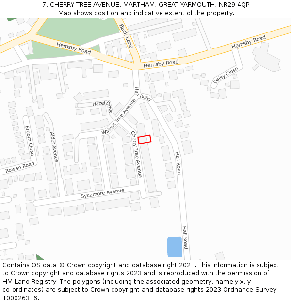 7, CHERRY TREE AVENUE, MARTHAM, GREAT YARMOUTH, NR29 4QP: Location map and indicative extent of plot