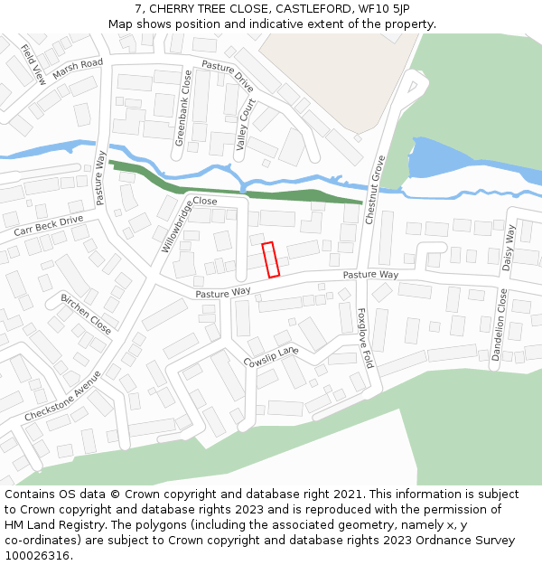 7, CHERRY TREE CLOSE, CASTLEFORD, WF10 5JP: Location map and indicative extent of plot