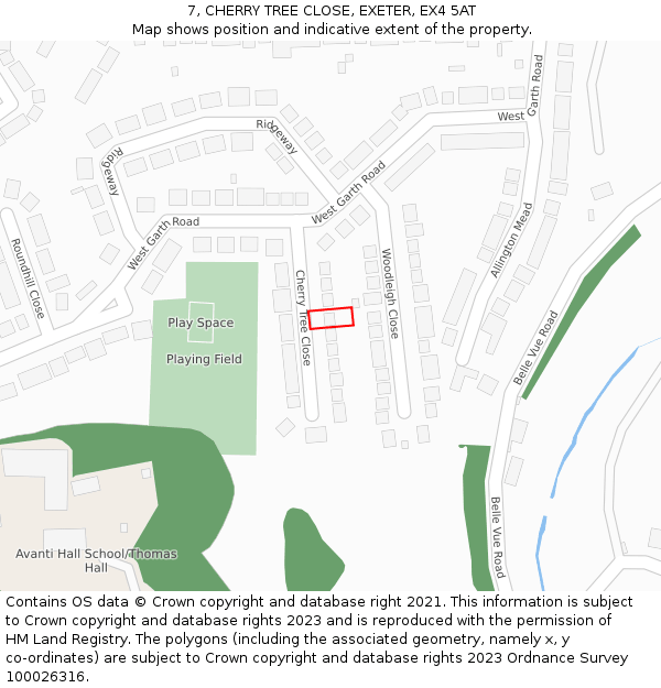 7, CHERRY TREE CLOSE, EXETER, EX4 5AT: Location map and indicative extent of plot