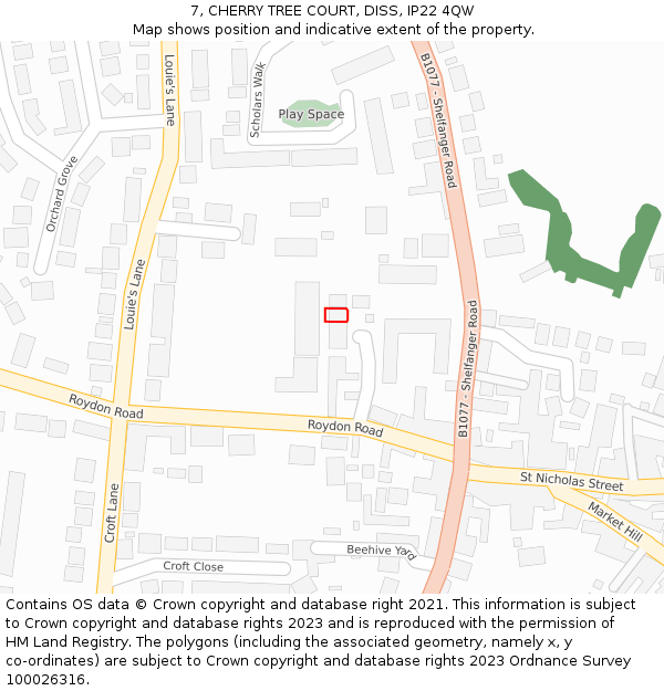 7, CHERRY TREE COURT, DISS, IP22 4QW: Location map and indicative extent of plot