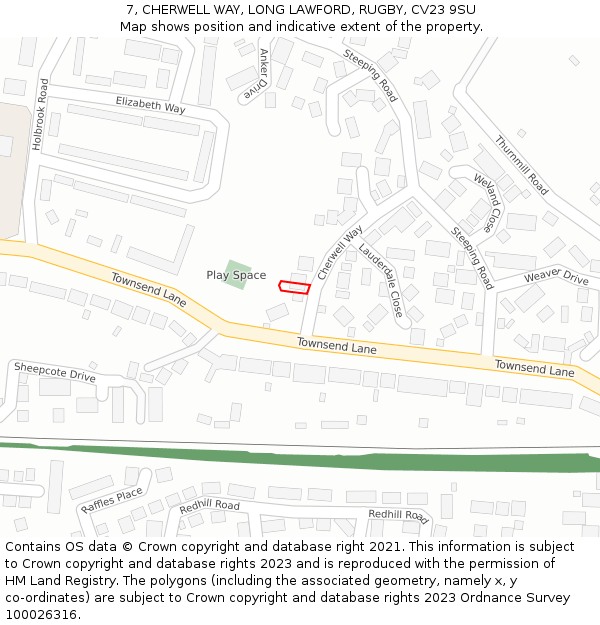 7, CHERWELL WAY, LONG LAWFORD, RUGBY, CV23 9SU: Location map and indicative extent of plot