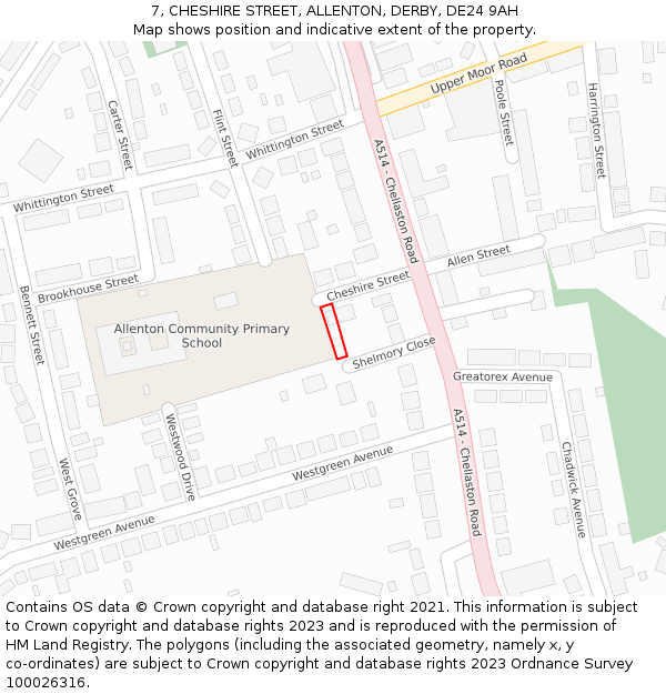 7, CHESHIRE STREET, ALLENTON, DERBY, DE24 9AH: Location map and indicative extent of plot
