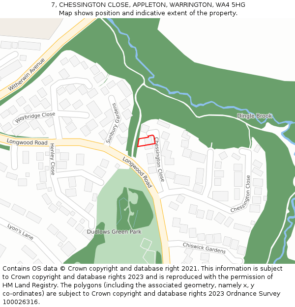 7, CHESSINGTON CLOSE, APPLETON, WARRINGTON, WA4 5HG: Location map and indicative extent of plot
