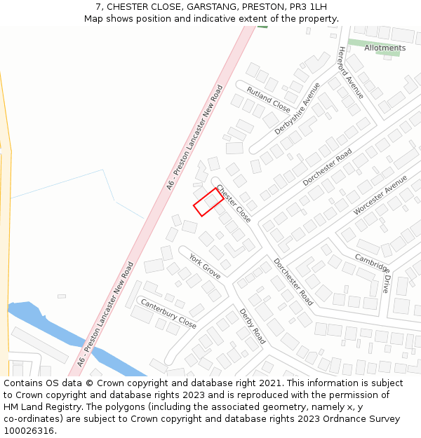 7, CHESTER CLOSE, GARSTANG, PRESTON, PR3 1LH: Location map and indicative extent of plot