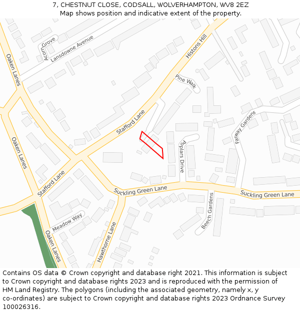 7, CHESTNUT CLOSE, CODSALL, WOLVERHAMPTON, WV8 2EZ: Location map and indicative extent of plot