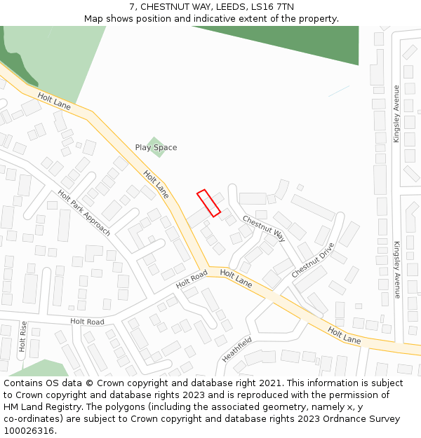7, CHESTNUT WAY, LEEDS, LS16 7TN: Location map and indicative extent of plot