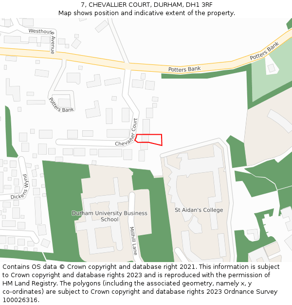 7, CHEVALLIER COURT, DURHAM, DH1 3RF: Location map and indicative extent of plot
