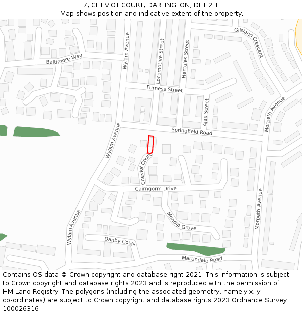 7, CHEVIOT COURT, DARLINGTON, DL1 2FE: Location map and indicative extent of plot